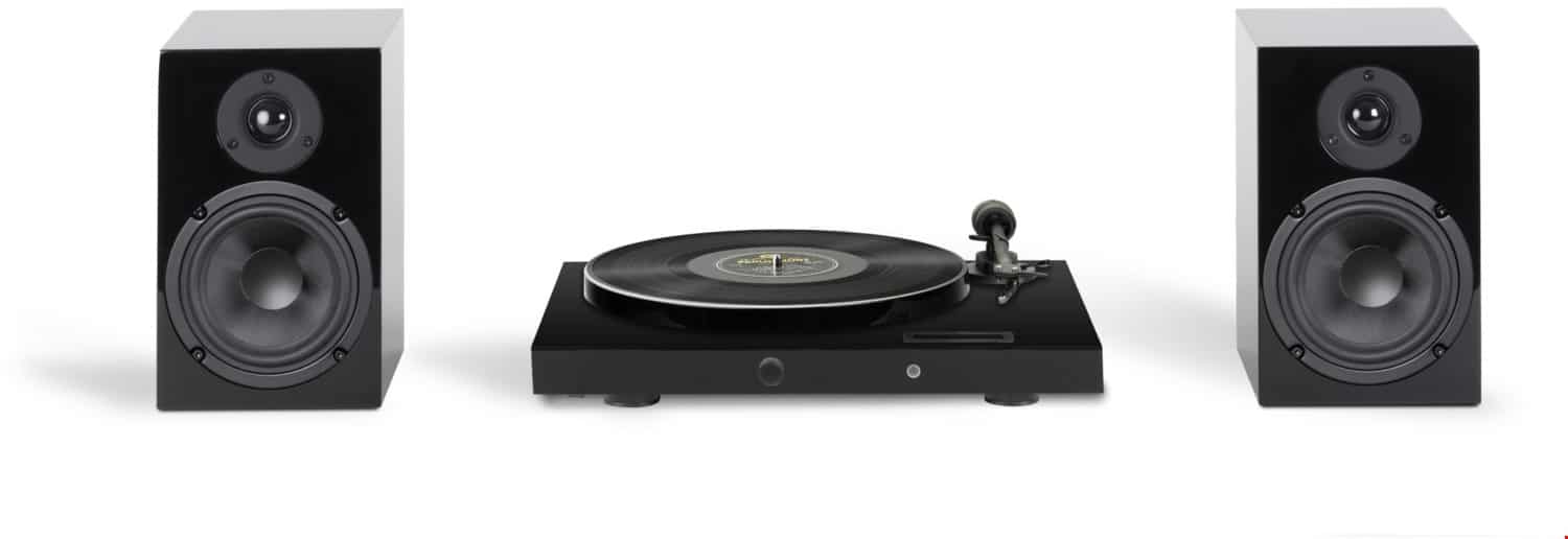 Pro-Ject Juke Box E1 + Speaker Box 5 E Hifi-System (inkl. Ortofon OM5e Tonabenehmer) hochglanz pianoschwarz