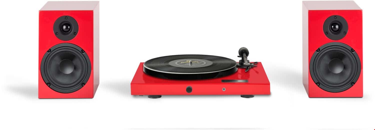 Pro-Ject Juke Box E1 + Speaker Box 5 E Hifi-System (inkl. Ortofon OM5e Tonabenehmer) hochglanz rot