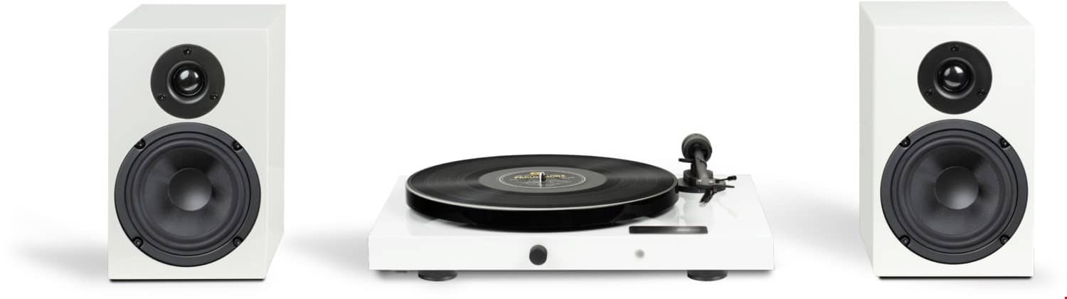 Pro-Ject Juke Box E1 + Speaker Box 5 E Hifi-System (inkl. Ortofon OM5e Tonabenehmer) hochglanz weiß